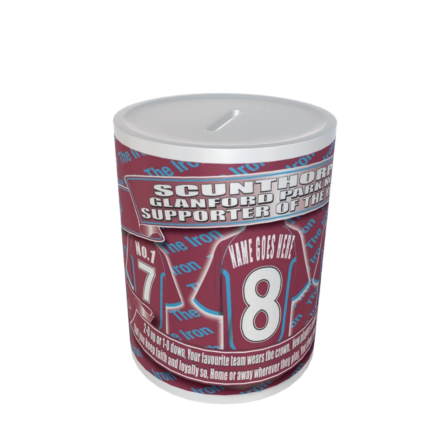 Scunthorpe Football Shirt Personalised Ceramic Money Box Gift