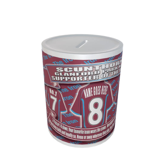 Scunthorpe Football Shirt Personalised Ceramic Money Box Gift