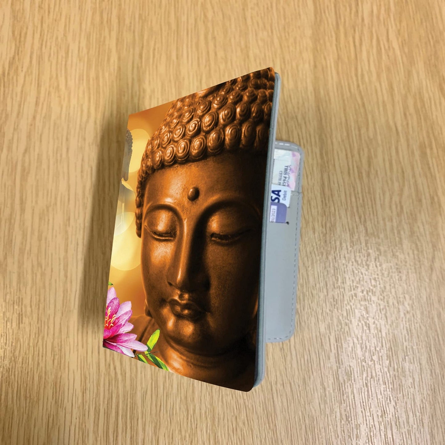 Buddha and Lotus Flower Travel Passport Holder Case Gift Present