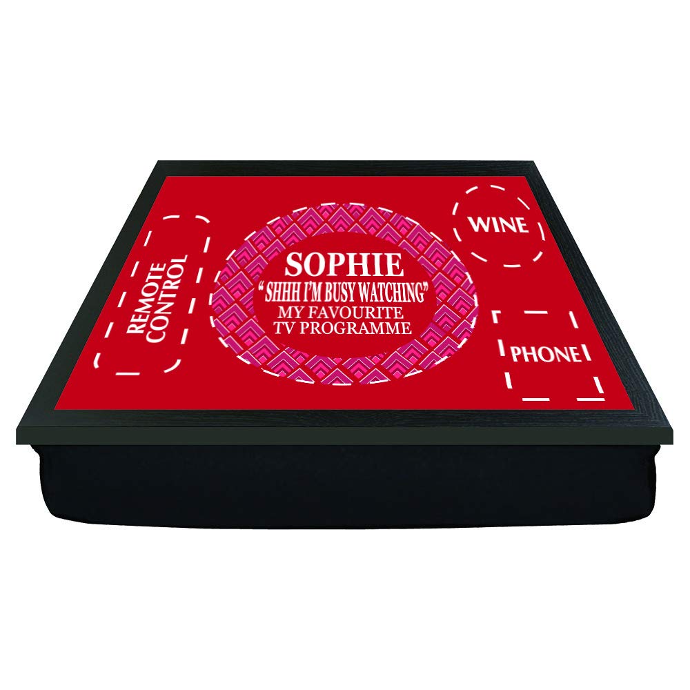 Shhh! I'm watching personalised TV gift wine male/female lap tray (RED)