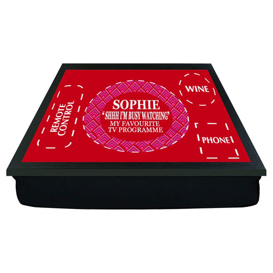 Shhh! I'm watching personalised TV gift wine male/female lap tray (RED)