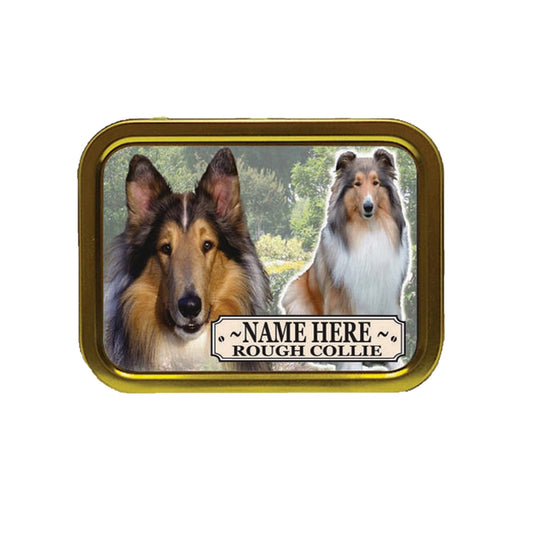 Rough Collie Dog Breed Personalised Tobacco Tin & Products Gift Set