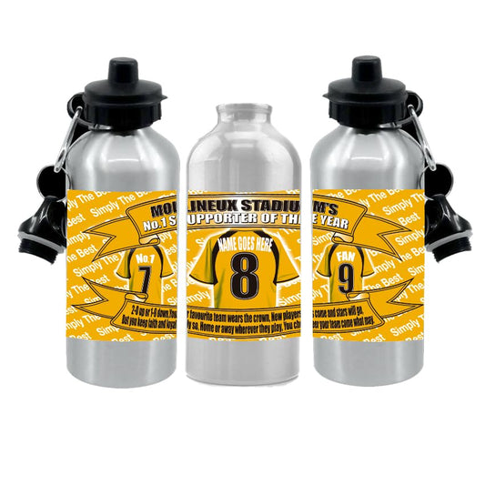 Wolverhampton Personalised Football Shirt Silver Aluminium Two Lid Unisex Water Bottle Gift