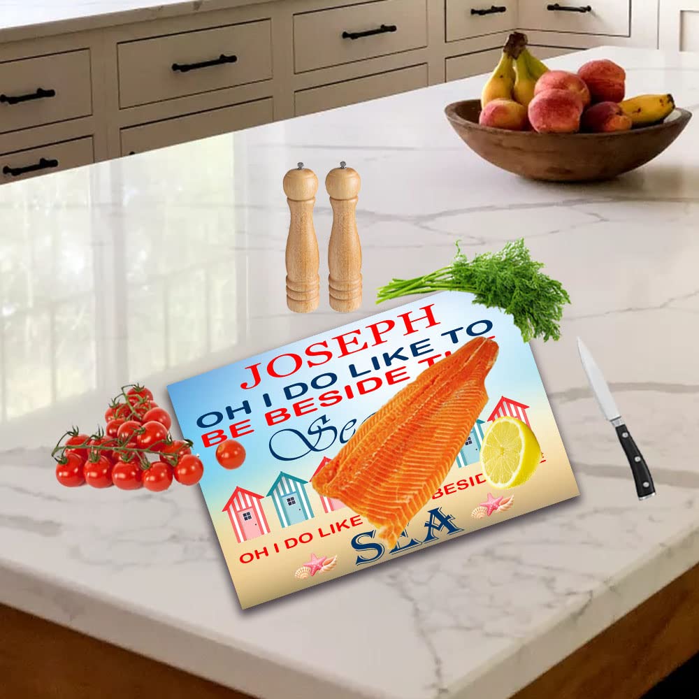 Beside The Seaside Personalised Toughened Glass Heat Resistant Worktop Saver Cutting and Chopping Board Gift