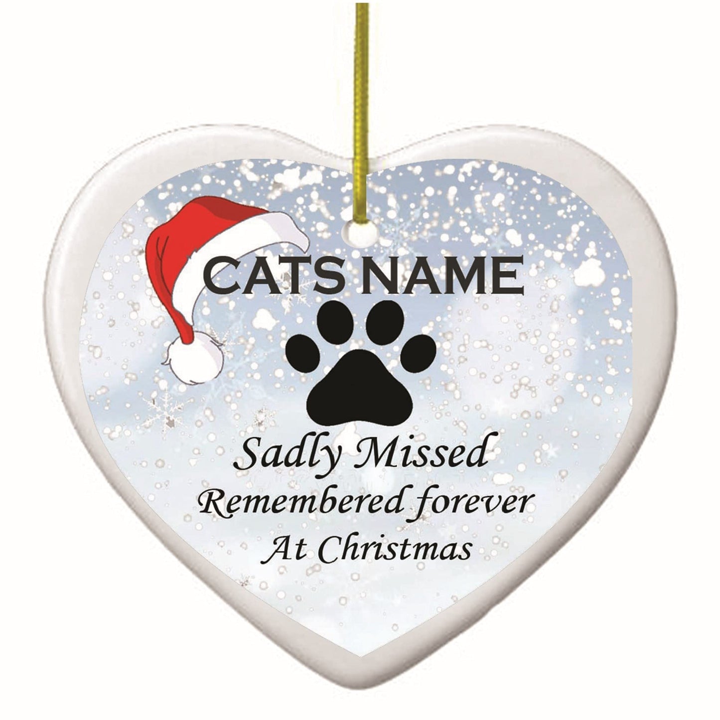 Cat Paw Print Personalised Ceramic Christmas Tree Memorial Hanging Decoration