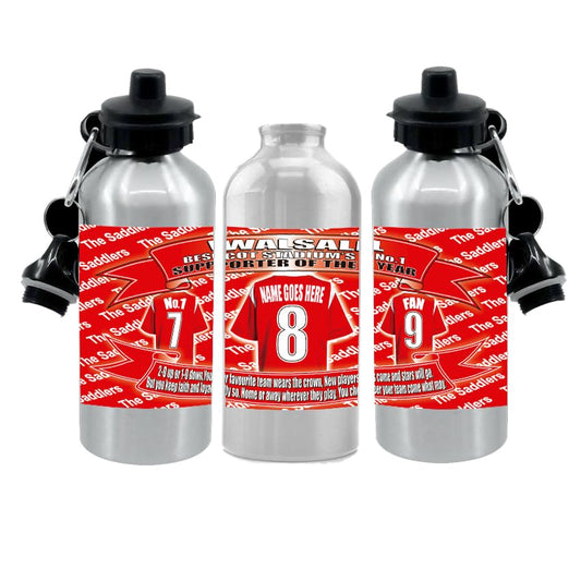 Wal(sall) Personalised Football Shirt Water Bottle - Silver Aluminium - Two Lids - Unisex Gift