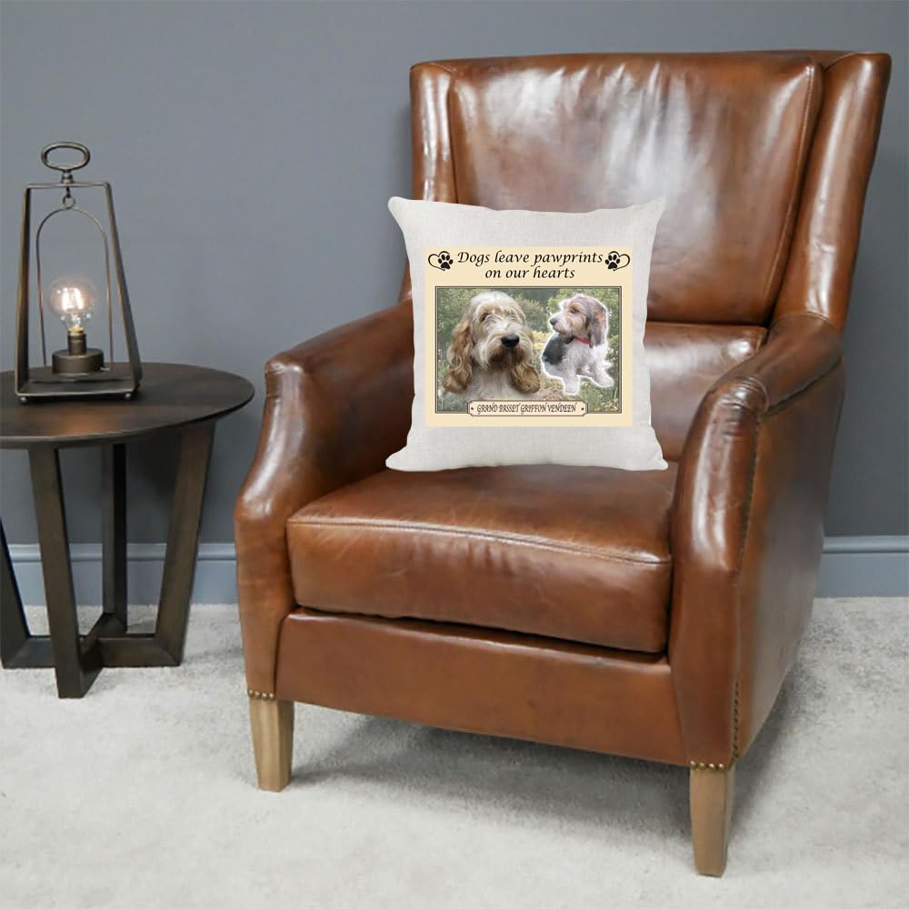 Grand Basset Griffon Vendeen Dogs Leave Pawprints on our Hearts Country Canvas Style Cushion Cover Gift