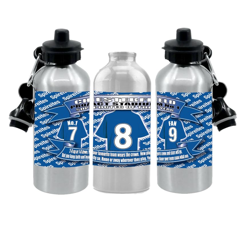 Chesterfield Football Shirt Silver Aluminium Two Lid Unisex Water Bottle Gift