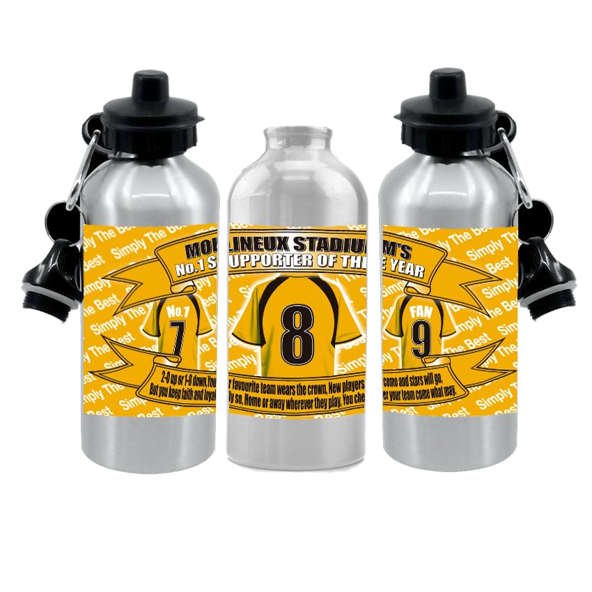 Wolverhampton Football Shirt Silver Aluminium Two Lid Unisex Water Bottle Gift