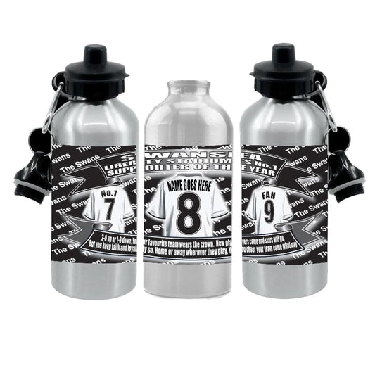 Swansea Personalised Football Shirt Silver Aluminium Two Lid Unisex Water Bottle Gift
