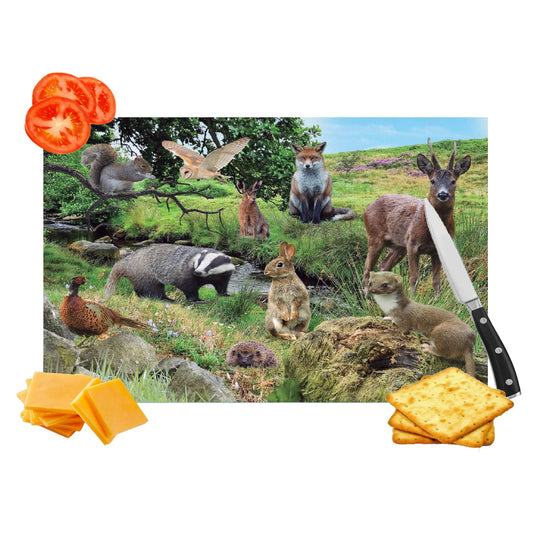 British Countryside Wildlife Animals Toughened Glass Heat Resistant Worktop Saver Cutting and Chopping Board Gift