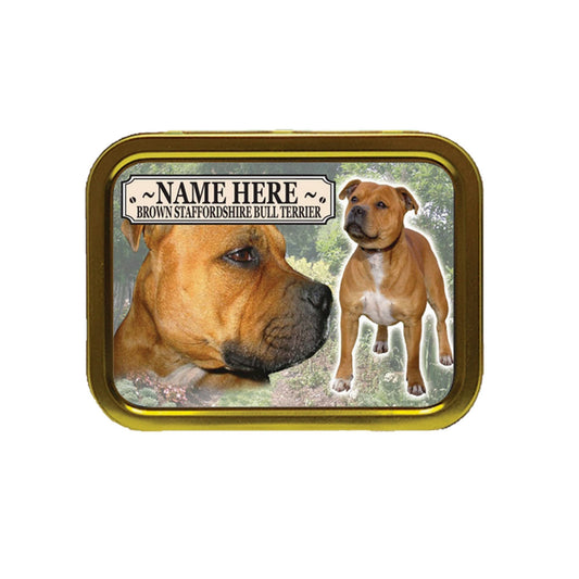 Brown Staffordshire Bull Terrier Staffy Dog Breed Personalised Tobacco Tin & Products Gift