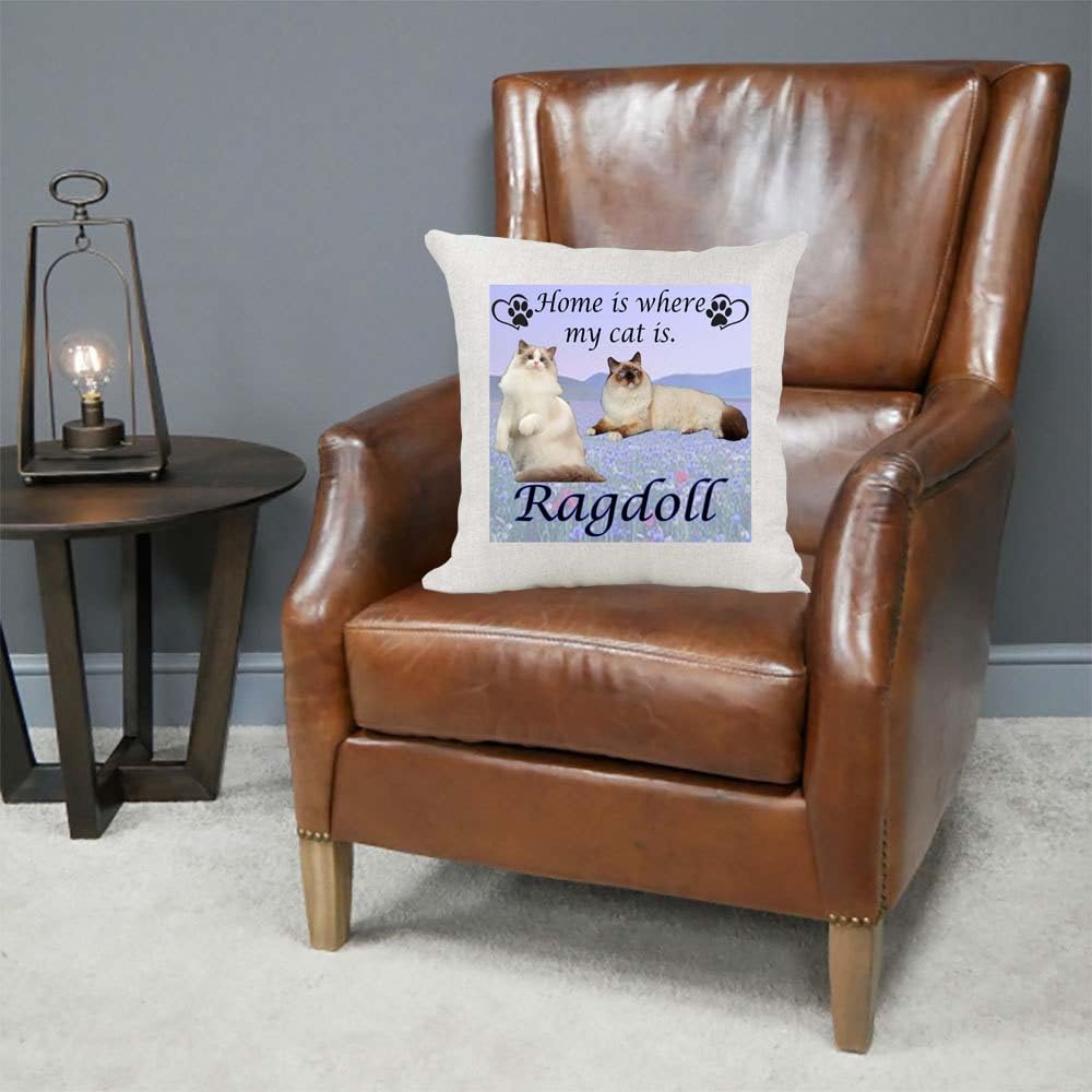 Ragdoll Breed Home is Where My Cat is Kitten Slave Owner Country Canvas Style Cushion Cover Gift