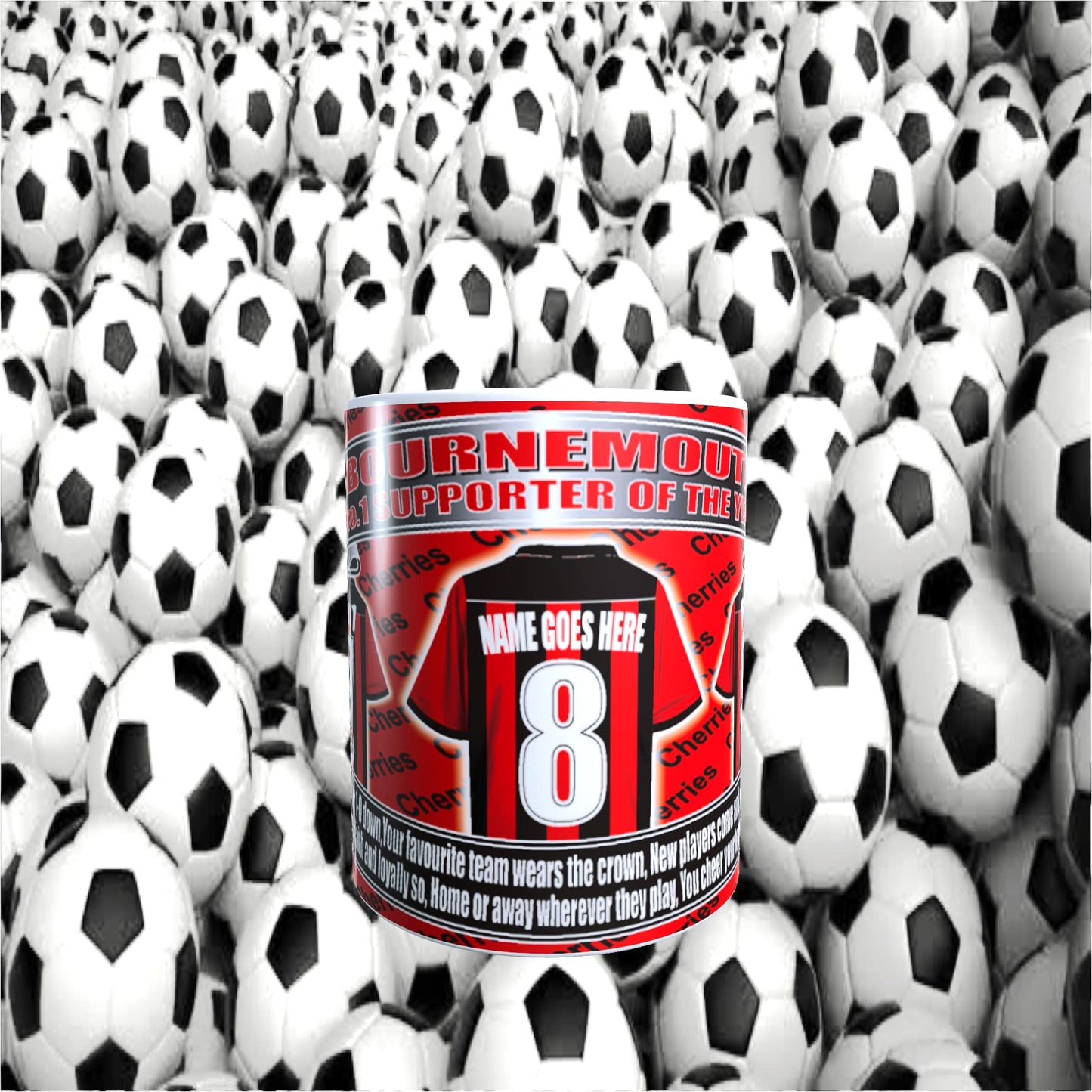Bournemouth Football Team Shirt Personalised Mug Gift with Chocolate Footballs
