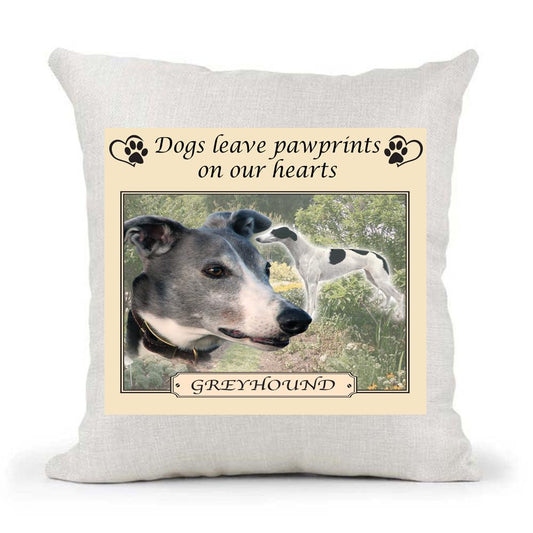 Greyhound Dogs Leave Pawprints on our Hearts Country Canvas Cushion Cover Gift