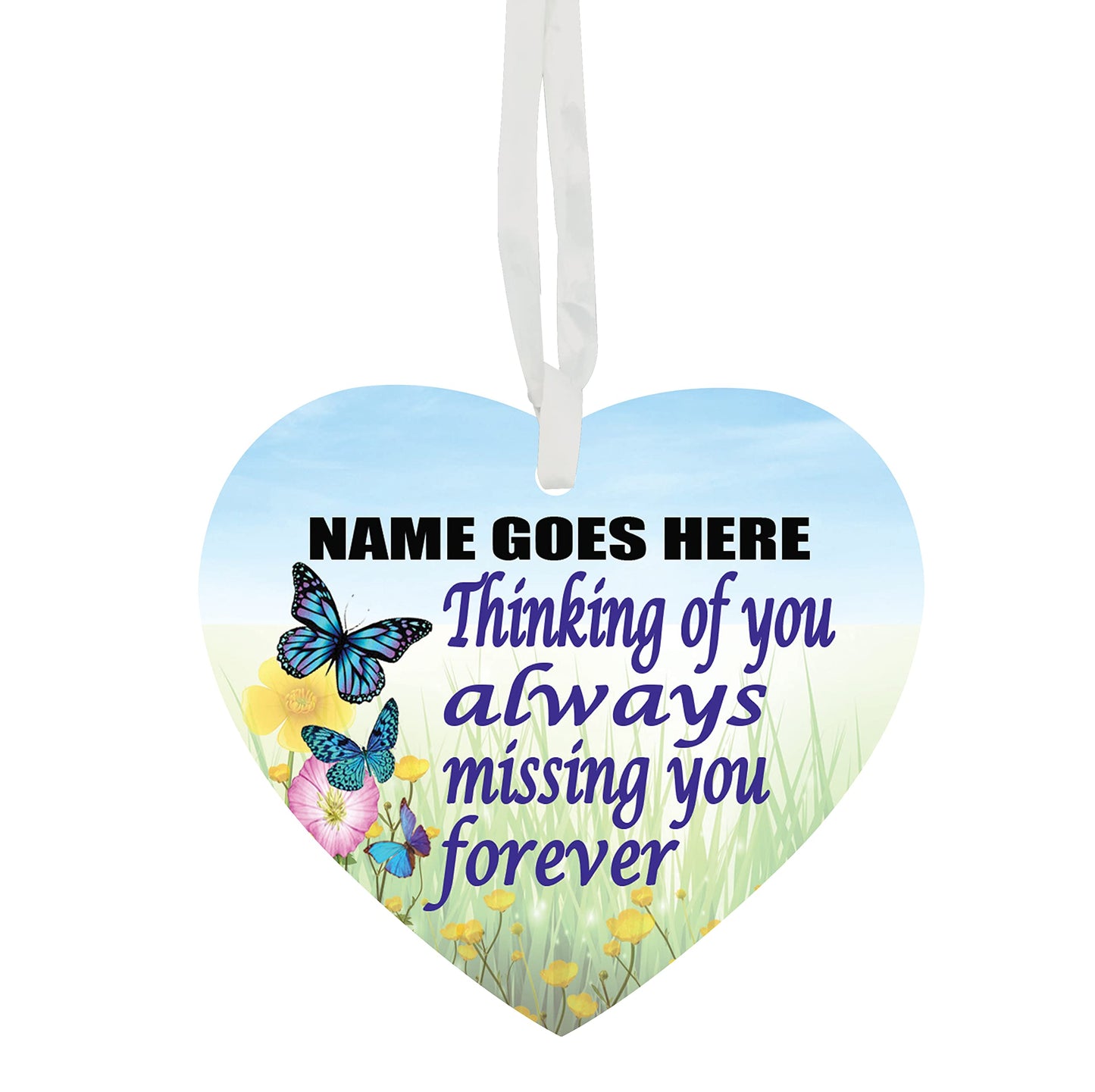 Thinking Of You Always Missing You Forever Personalised Remembrance Memorial Hanging Heart Any Occasion Valentine's Day Ceramic Keepsake Gift Available In Blue And Pink