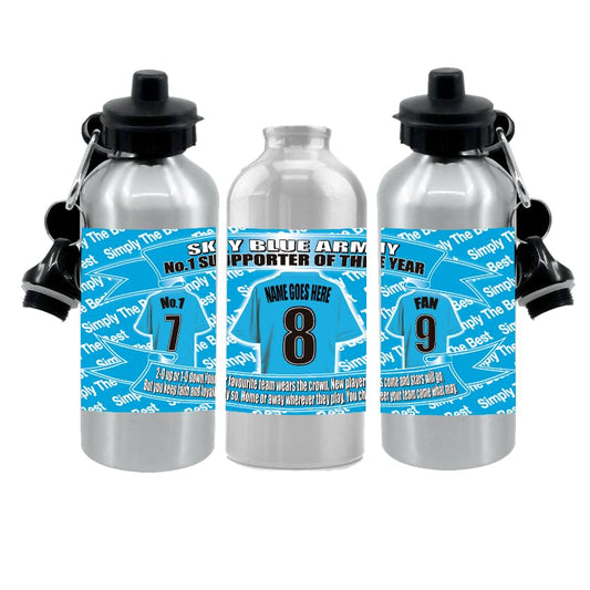 Personalised Coventry Water Bottle - Football Shirt - Silver Aluminium Two Lids - Unisex Gift