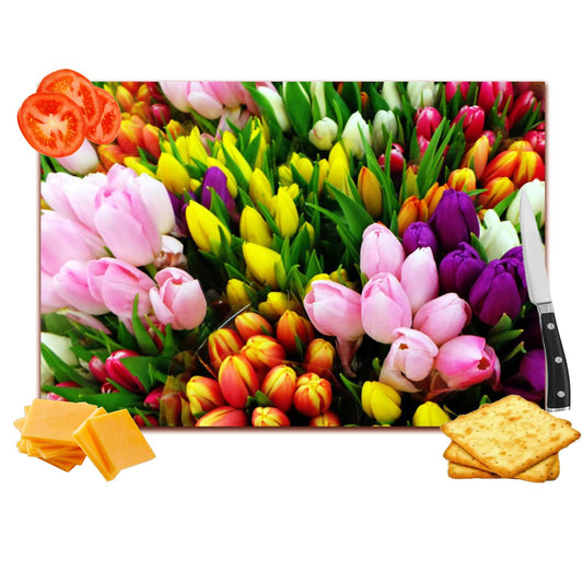 Beautiful Tulip Flowers Toughened Glass Heat Resistant Worktop Saver Cutting and Chopping Board Gift