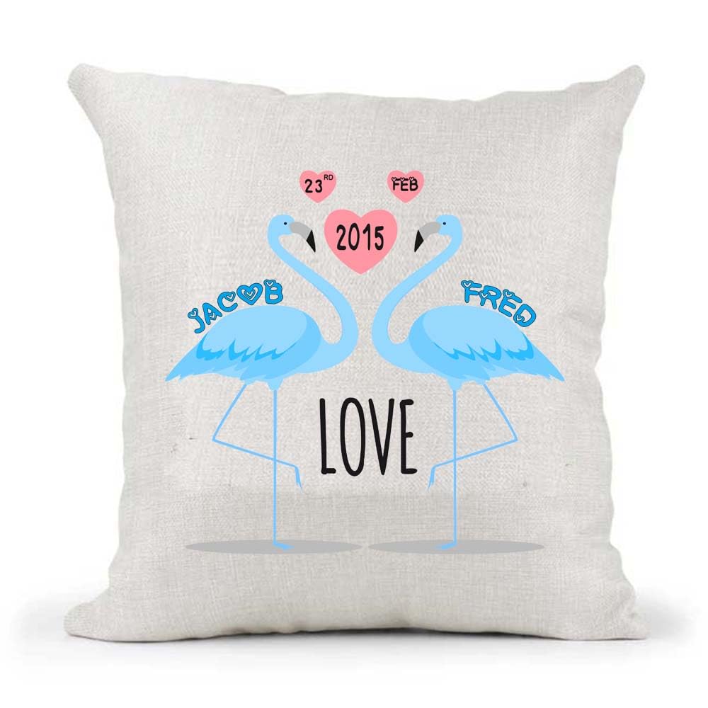 Cute Male Female Gay Straight Couple Flamingo Valentines Day Anniversary Personalised Country Canvas Cushion Cover Gift