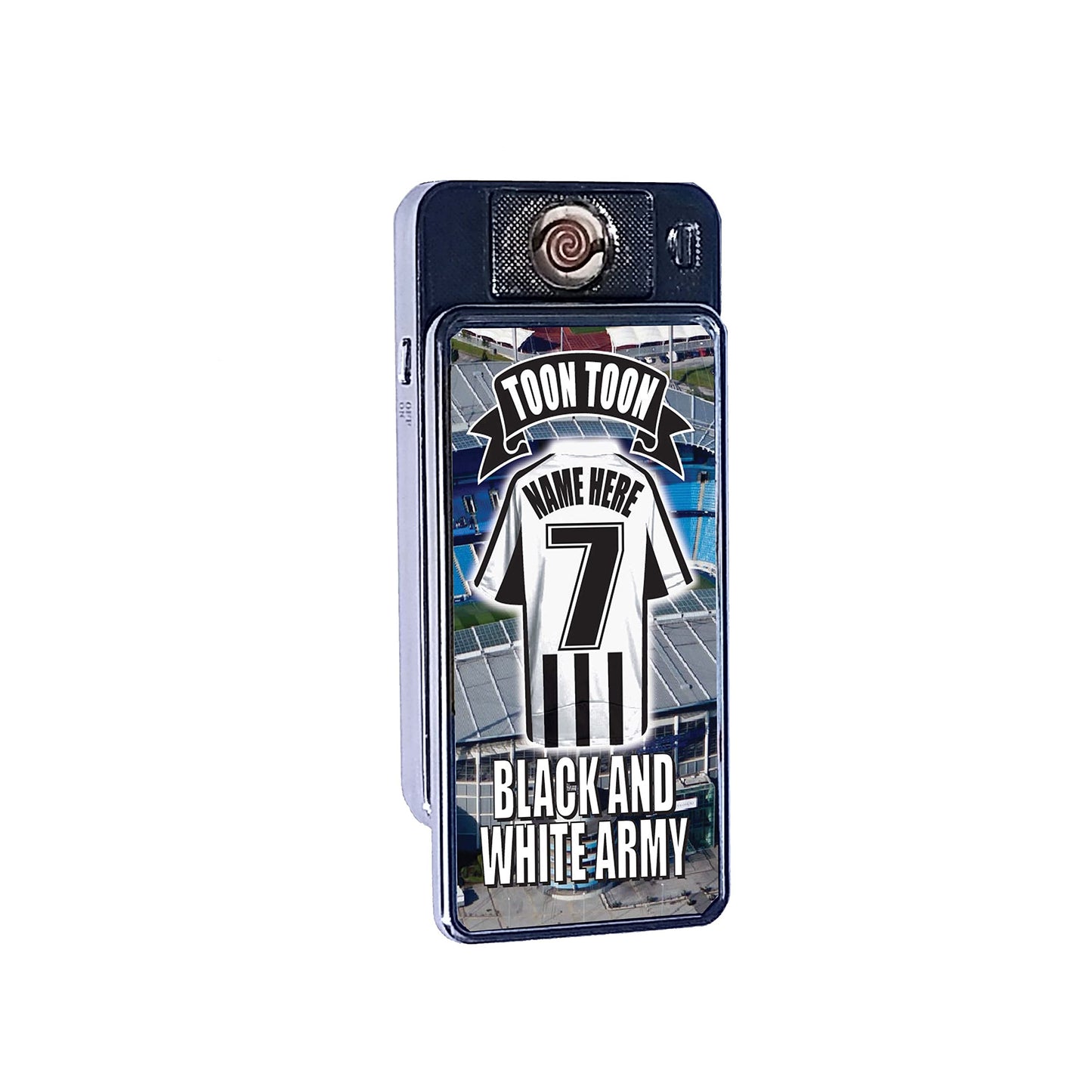 Newcastle Personalised Football Shirt Rechargeable Gift Boxed Silver Metal USB Lighter, 70mm x 38mm x 11mm