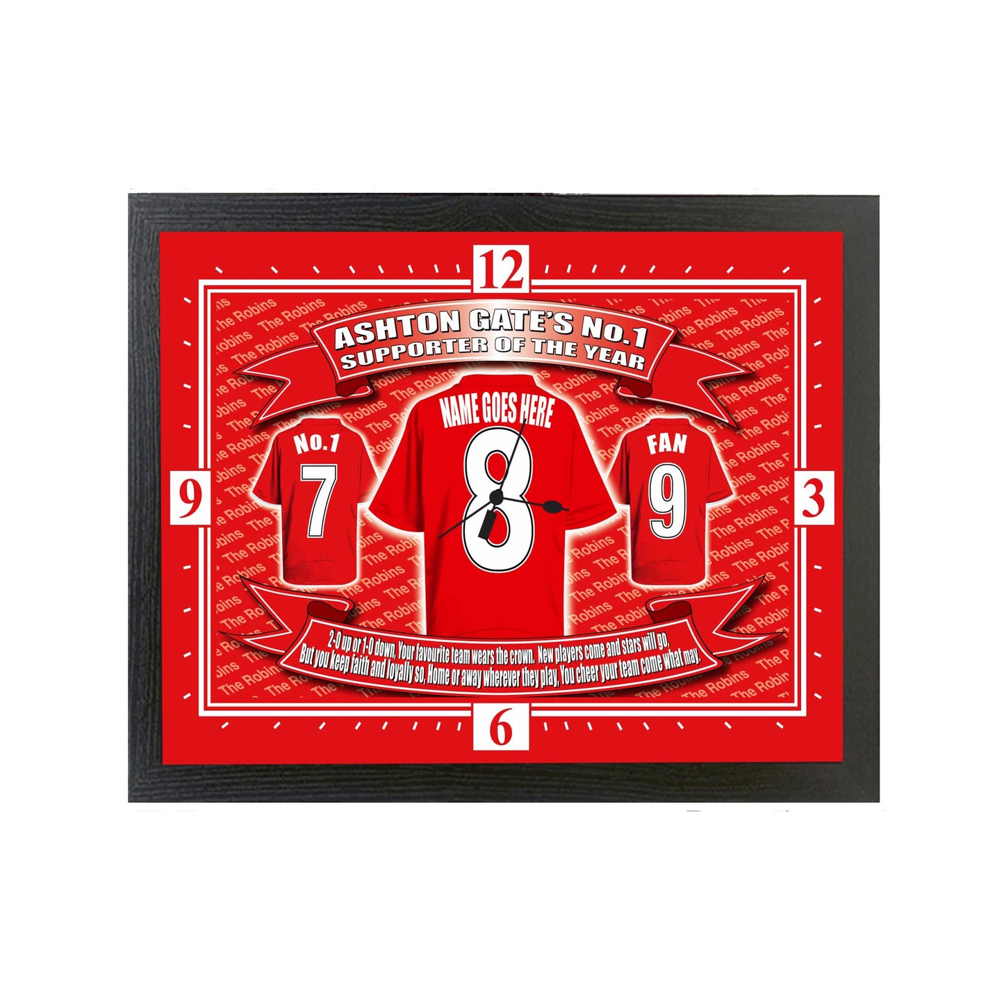 Bristol City Football Shirt Personalised Clock Gift Present