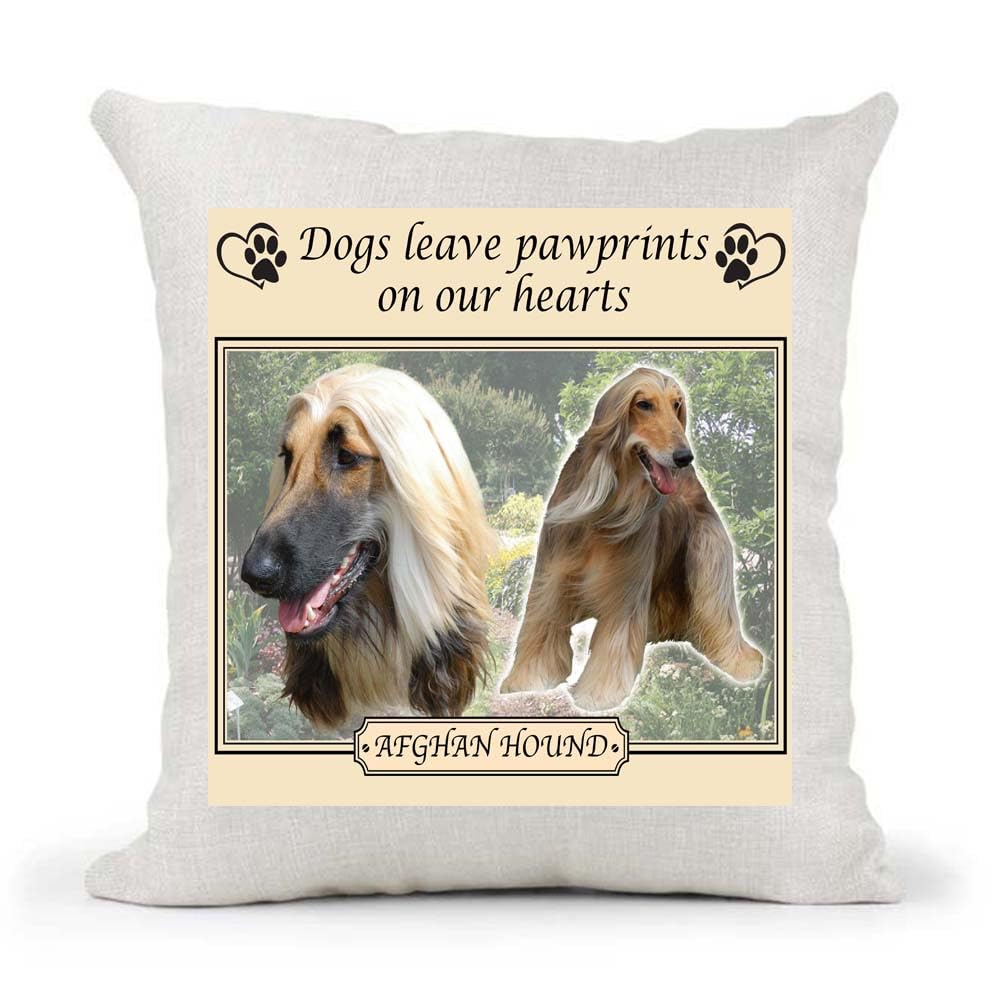 Afghan Hound Dogs Leave Pawprints on our Hearts Country Canvas Style Cushion Cover Gift