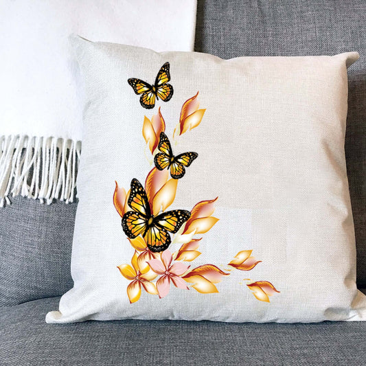 Floral Butterfly Naturally Woven Linen Style Cushion Cover Pillow Gift Personalised Gift Products