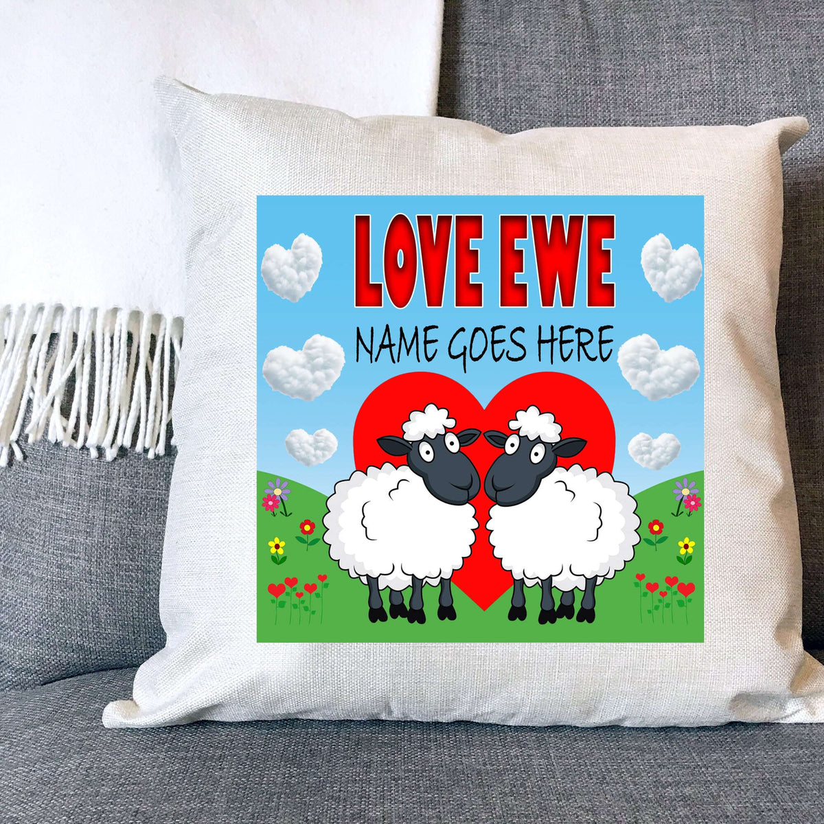 Love Ewe Male Sheep Personalised Cute Country Canvas Cushion Cover Gift Personalised Gift Products